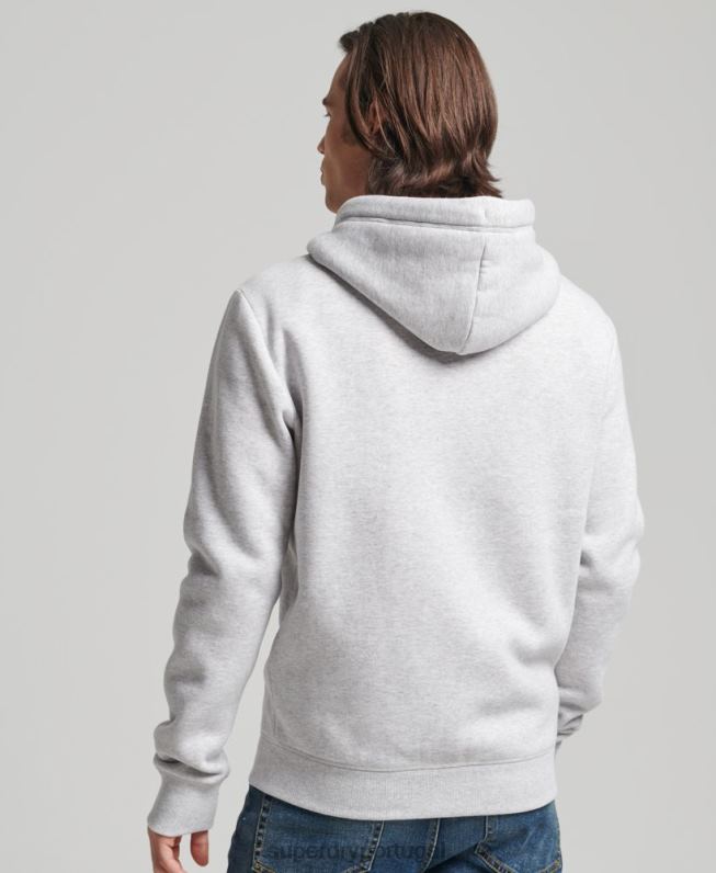 moletom com capuz e zíper bordado vintage de algodão orgânico homens cinza claro roupas Superdry 2208H676
