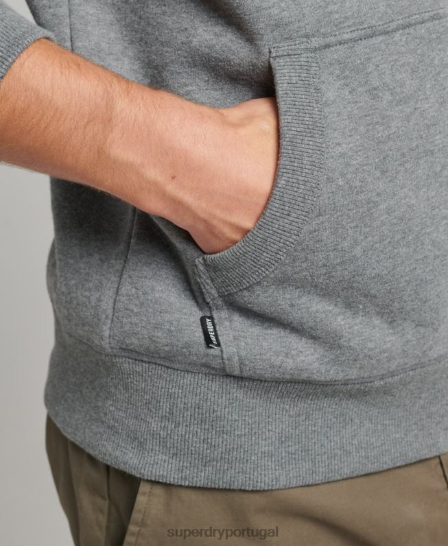 moletom com capuz e zíper bordado vintage de algodão orgânico homens cinza roupas Superdry 2208H577