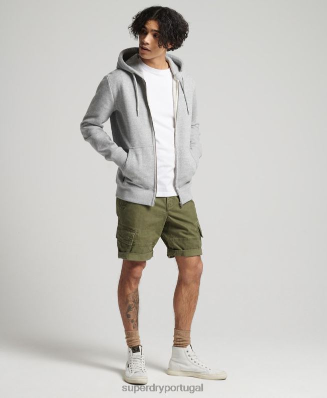 moletom com capuz e zíper bordado vintage de algodão orgânico homens cinza roupas Superdry 2208H640