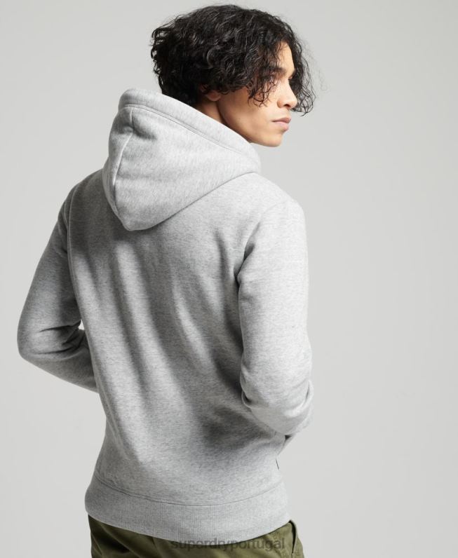 moletom com capuz e zíper bordado vintage de algodão orgânico homens cinza roupas Superdry 2208H640