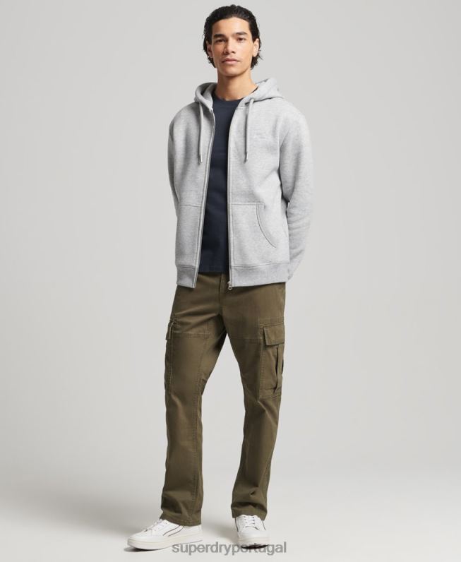 moletom com capuz e zíper bordado vintage de algodão orgânico homens cinza roupas Superdry 2208H652