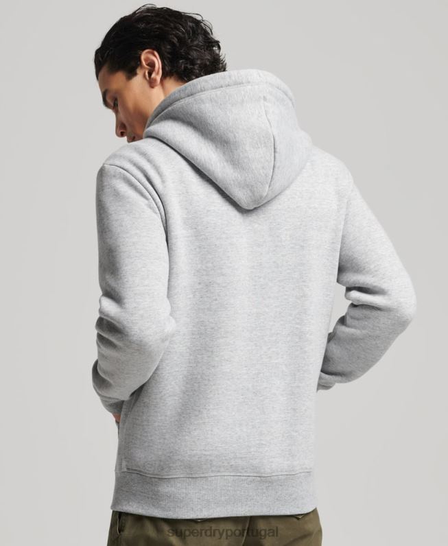 moletom com capuz e zíper bordado vintage de algodão orgânico homens cinza roupas Superdry 2208H652