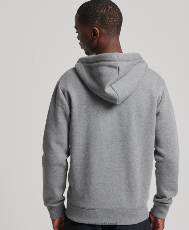 moletom com capuz e zíper bordado vintage de algodão orgânico homens cinza roupas Superdry 2208H885