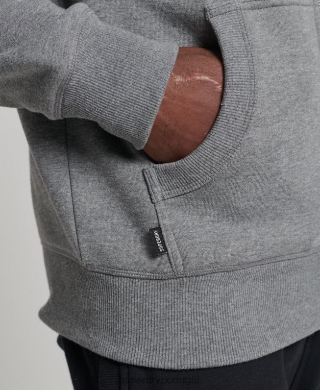 moletom com capuz e zíper bordado vintage de algodão orgânico homens cinza roupas Superdry 2208H885