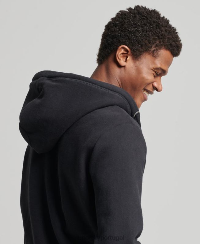 moletom com capuz e zíper bordado vintage de algodão orgânico homens preto roupas Superdry 2208H516