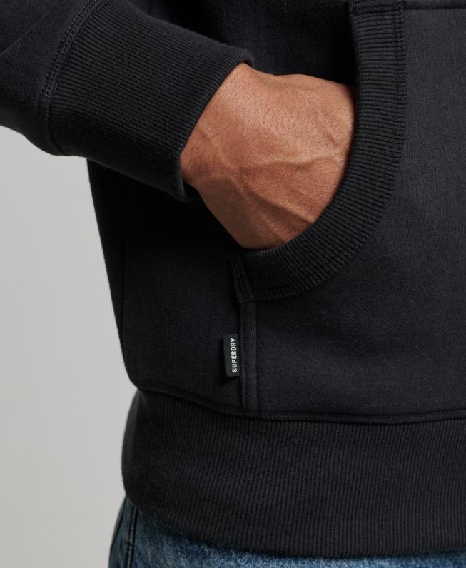 moletom com capuz e zíper bordado vintage de algodão orgânico homens preto roupas Superdry 2208H516