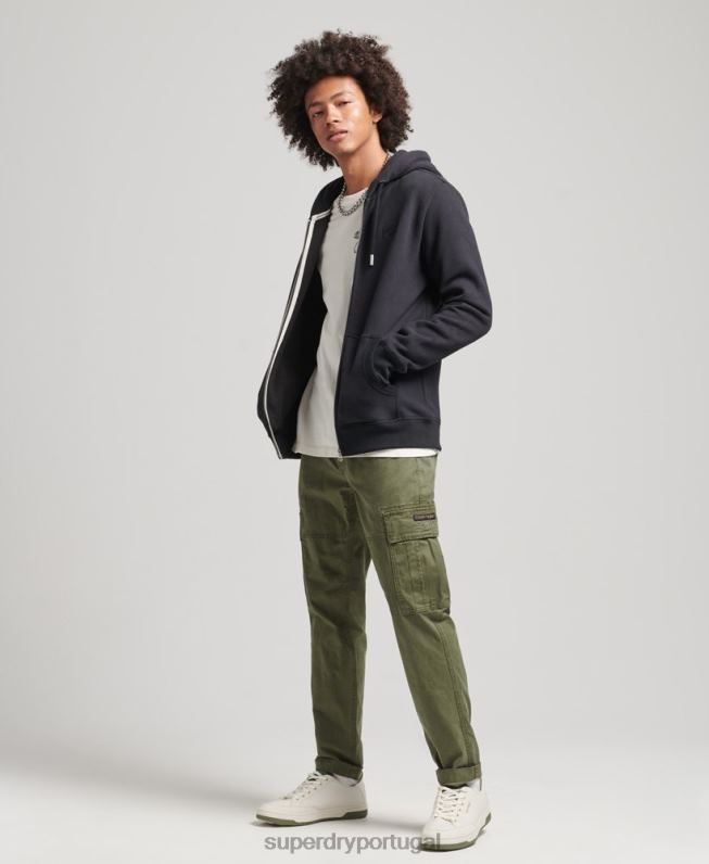 moletom com capuz e zíper bordado vintage de algodão orgânico homens preto roupas Superdry 2208H612