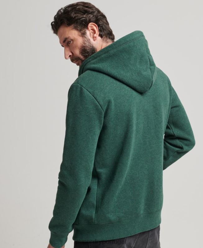 moletom com capuz e zíper bordado vintage de algodão orgânico homens verde roupas Superdry 2208H710