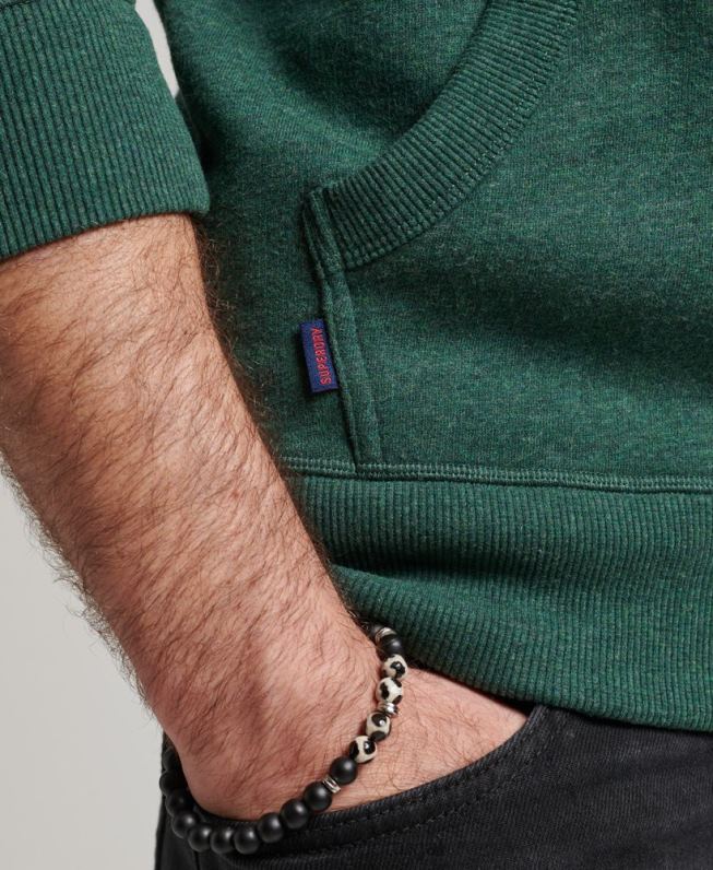 moletom com capuz e zíper bordado vintage de algodão orgânico homens verde roupas Superdry 2208H710