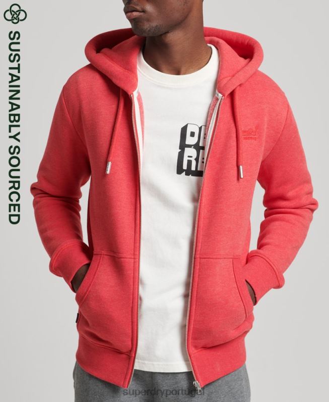 moletom com capuz e zíper bordado vintage de algodão orgânico homens vermelho roupas Superdry 2208H827