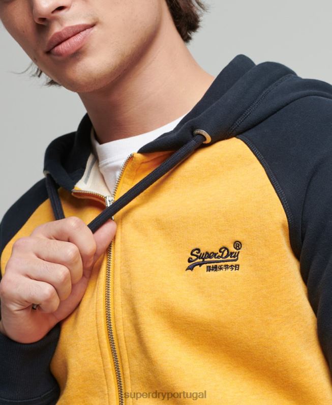 moletom com capuz e zíper vintage de algodão orgânico homens amarelo roupas Superdry 2208H5174