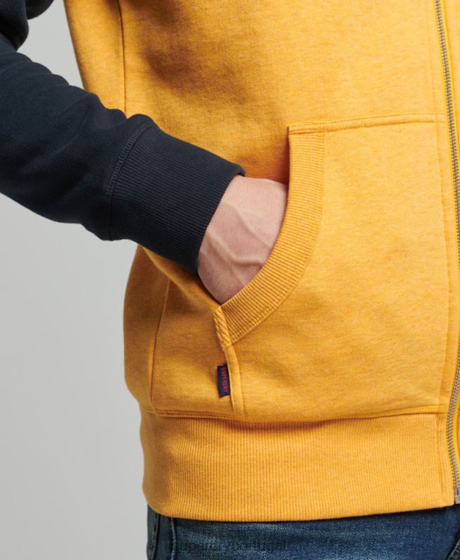 moletom com capuz e zíper vintage de algodão orgânico homens amarelo roupas Superdry 2208H5174