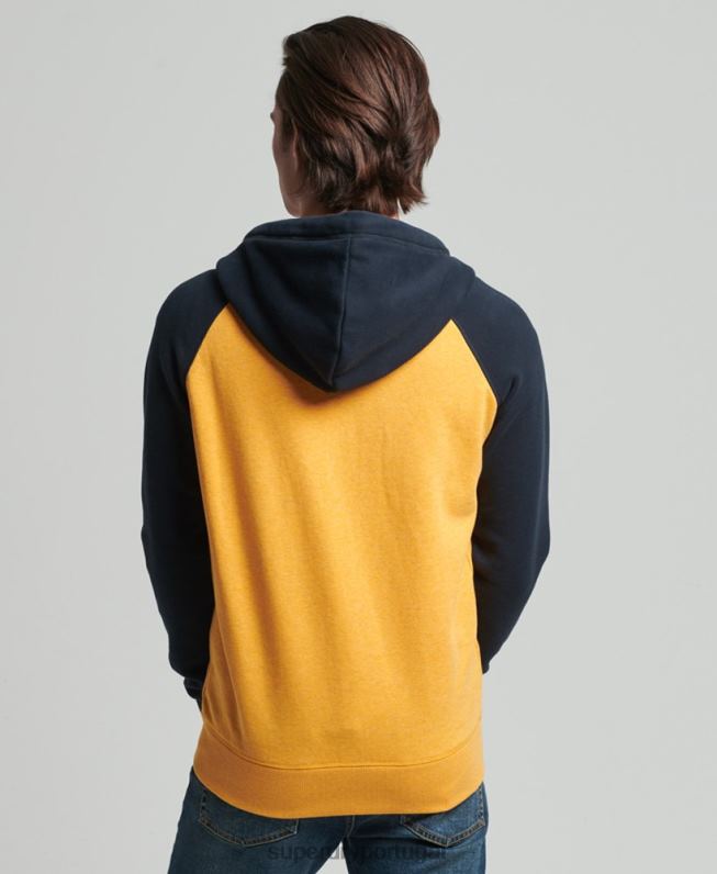 moletom com capuz e zíper vintage de algodão orgânico homens amarelo roupas Superdry 2208H5174