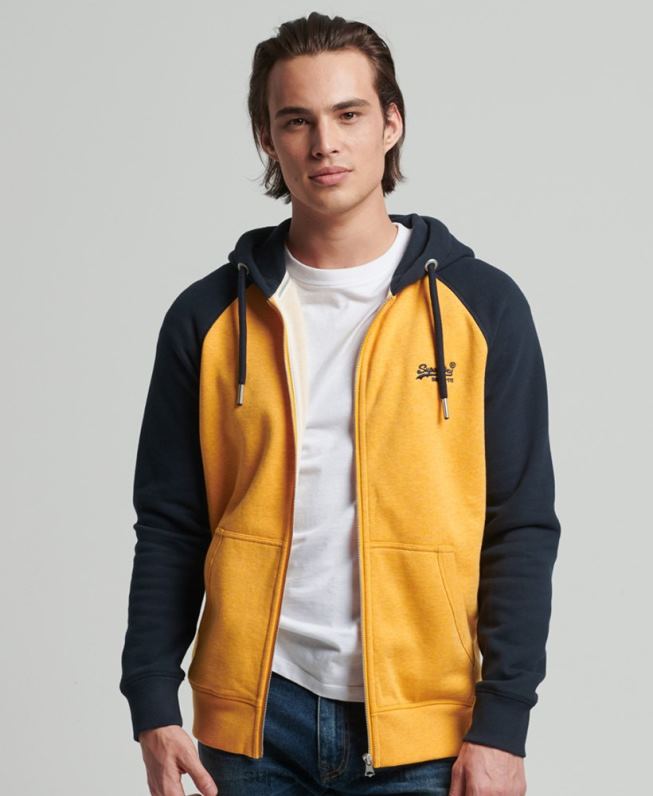 moletom com capuz e zíper vintage de algodão orgânico homens amarelo roupas Superdry 2208H5174
