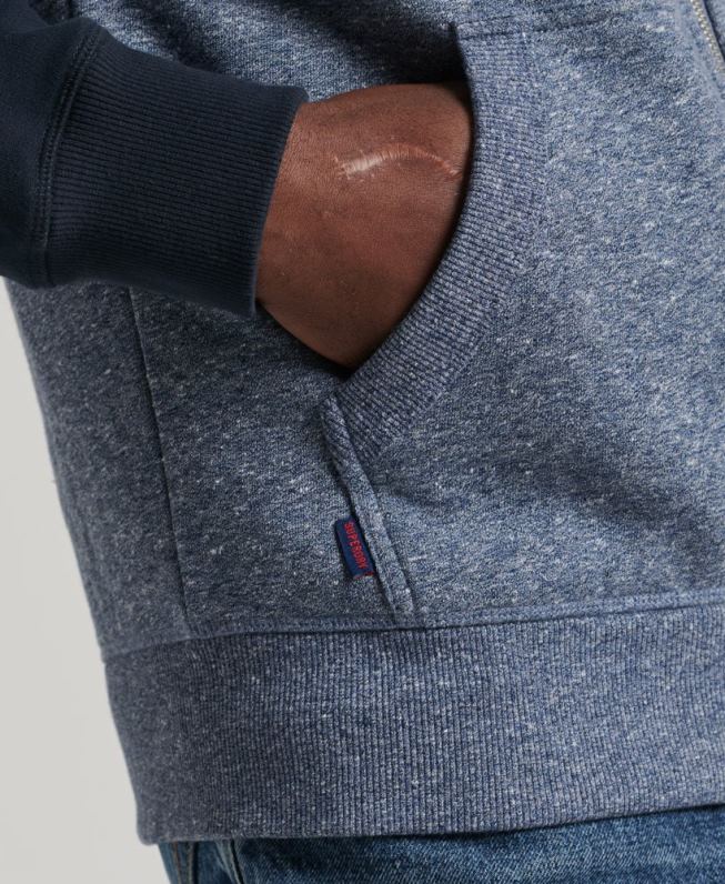 moletom com capuz e zíper vintage de algodão orgânico homens azul roupas Superdry 2208H709