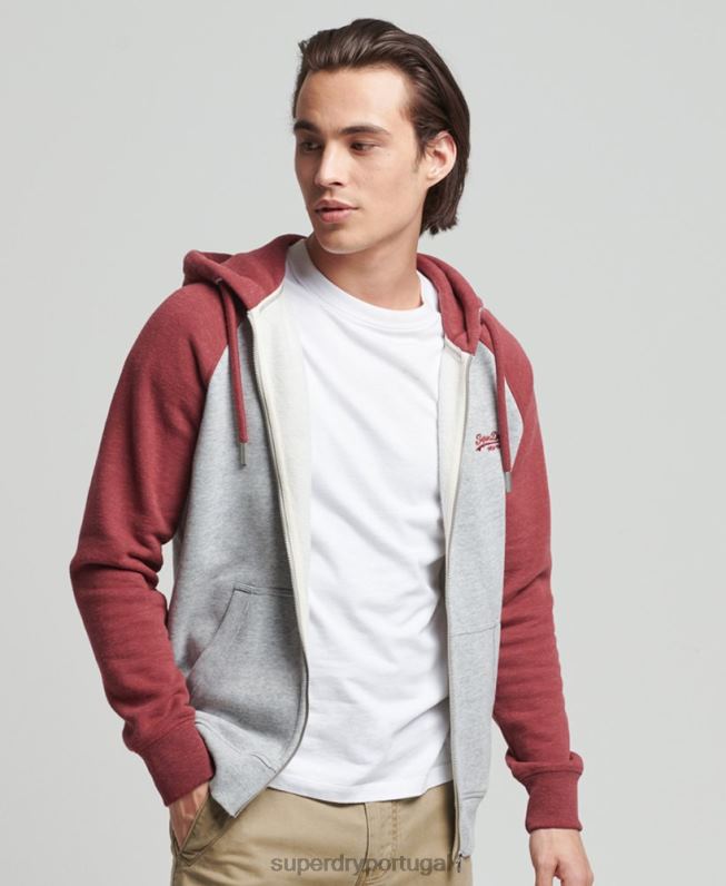 moletom com capuz e zíper vintage de algodão orgânico homens cinza claro roupas Superdry 2208H674