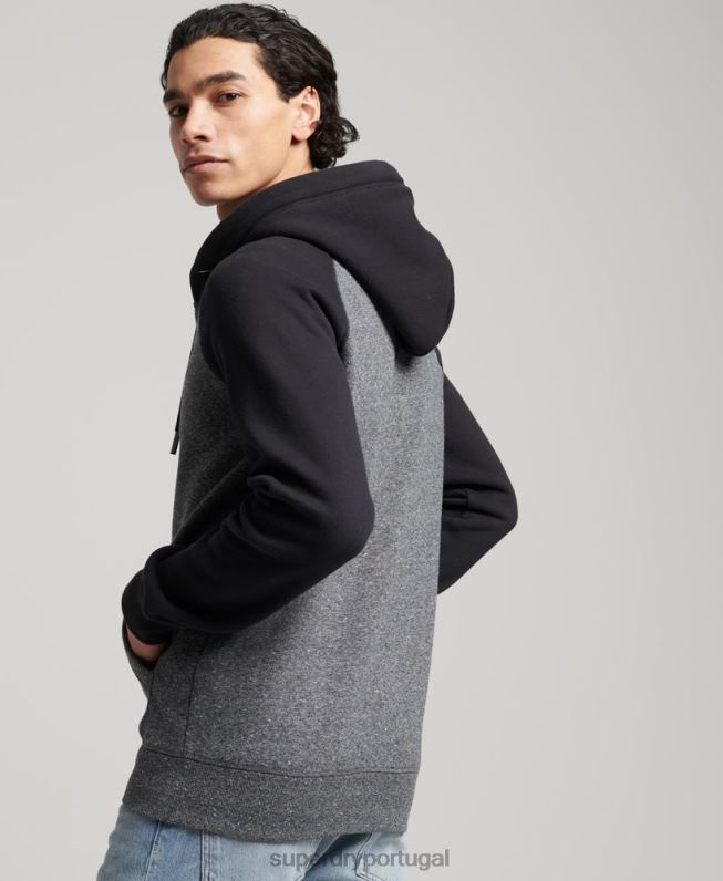 moletom com capuz e zíper vintage de algodão orgânico homens cinza escuro roupas Superdry 2208H666