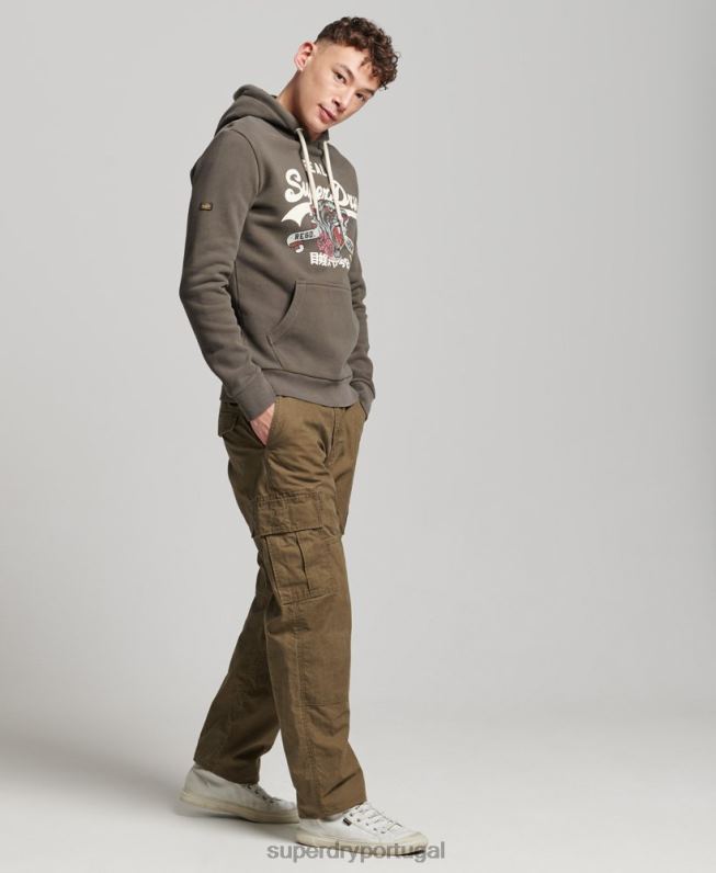 moletom com capuz narrativo com logo vintage homens cinza escuro roupas Superdry 2208H535