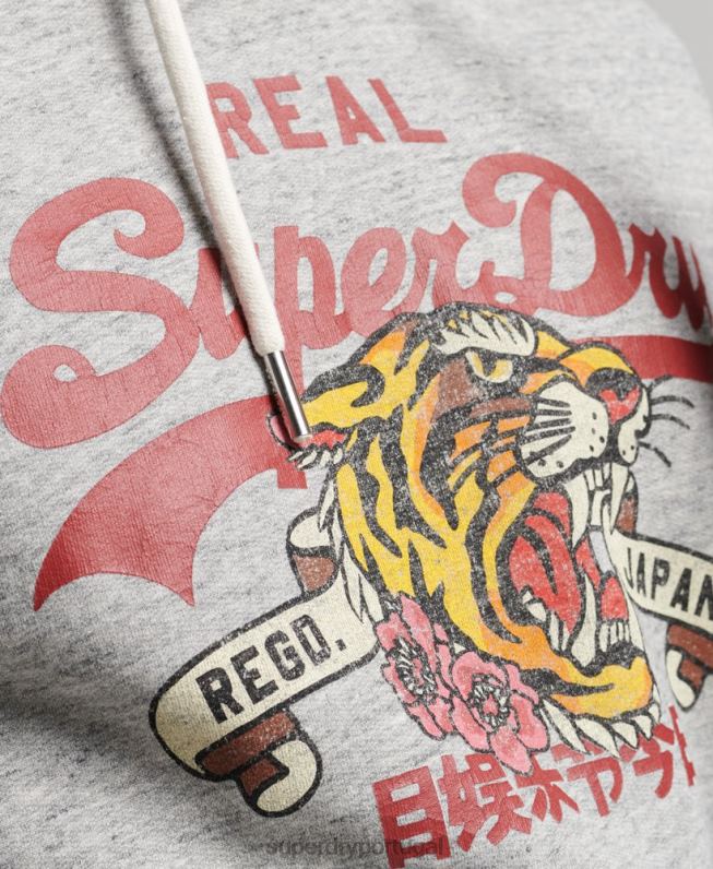 moletom com capuz narrativo com logo vintage homens cinza roupas Superdry 2208H515