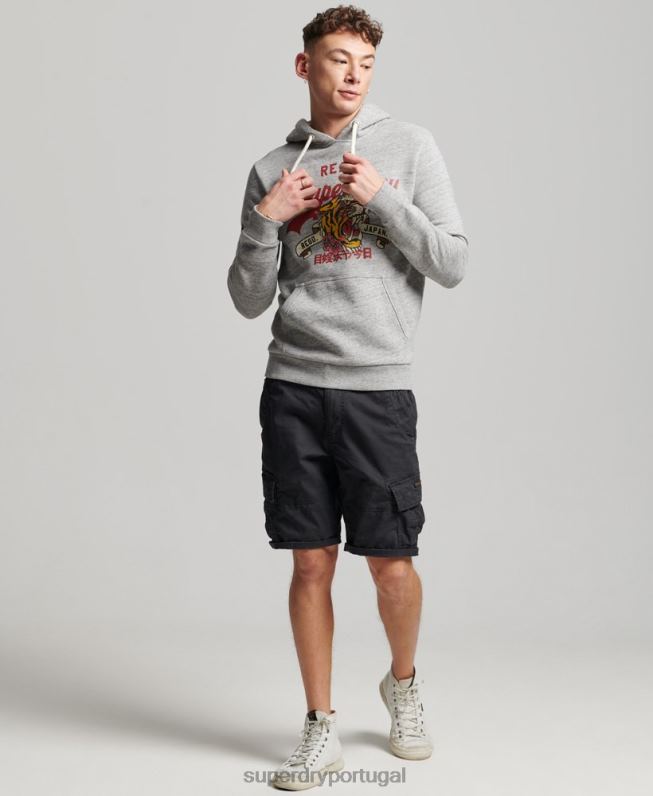 moletom com capuz narrativo com logo vintage homens cinza roupas Superdry 2208H515