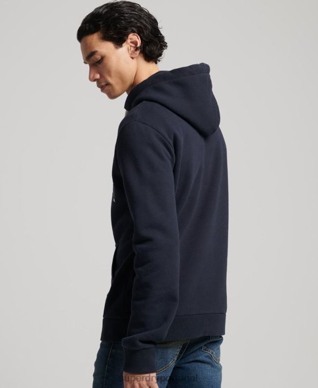 moletom com capuz narrativo com logo vintage homens marinha roupas Superdry 2208H5186