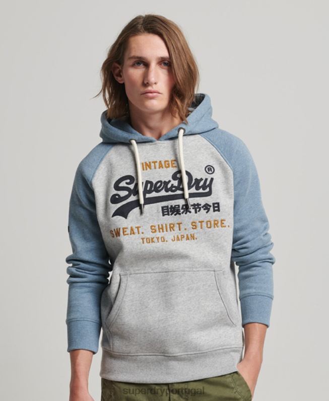 moletom com capuz raglã vintage de algodão orgânico homens cinza roupas Superdry 2208H812