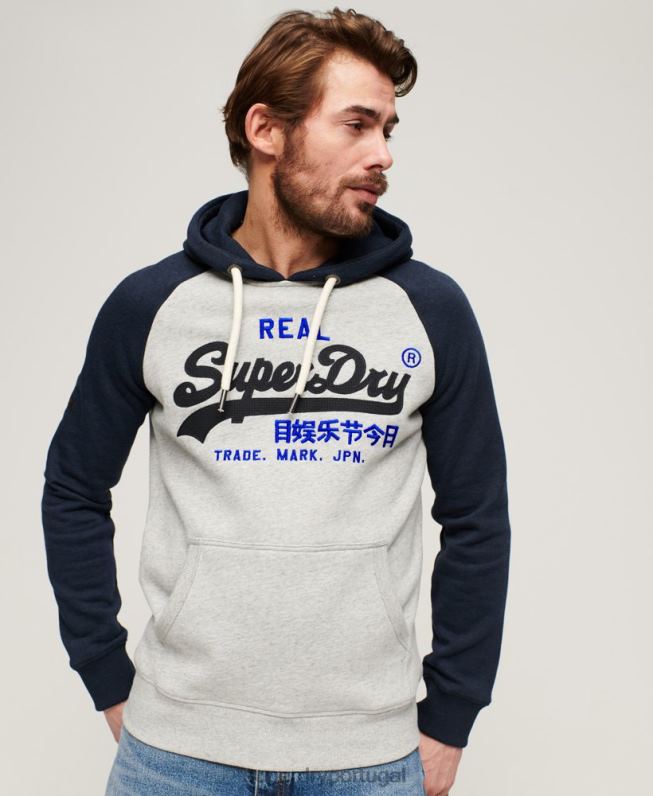 moletom com capuz raglã vintage de algodão orgânico homens marinha roupas Superdry 2208H479