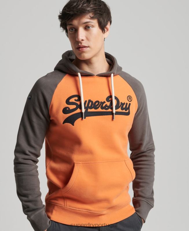 moletom com capuz raglan clássico americano com logo vintage homens laranja roupas Superdry 2208H832