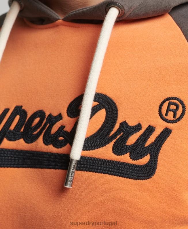 moletom com capuz raglan clássico americano com logo vintage homens laranja roupas Superdry 2208H832