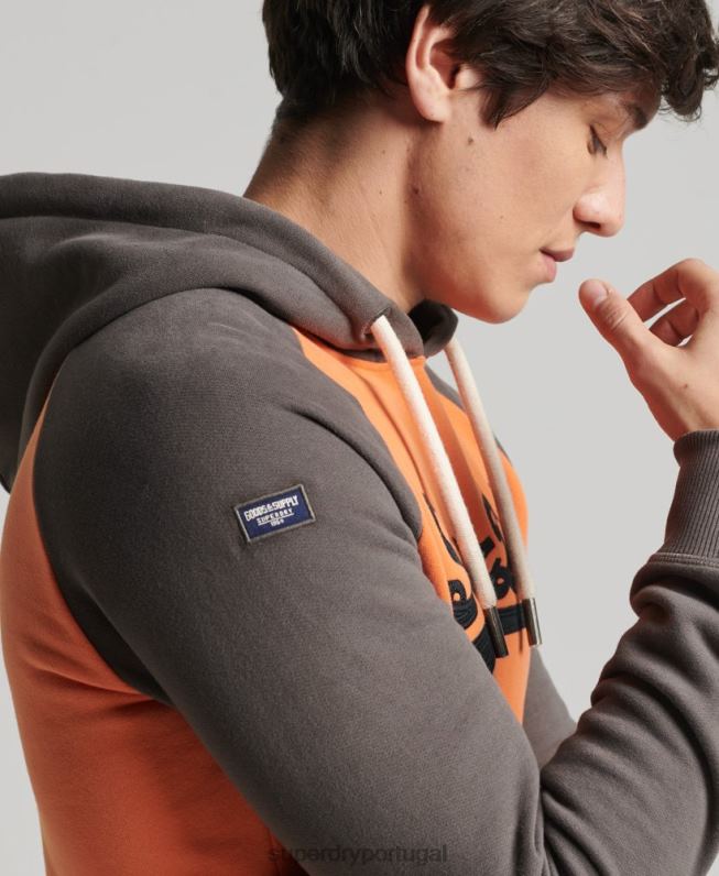 moletom com capuz raglan clássico americano com logo vintage homens laranja roupas Superdry 2208H832