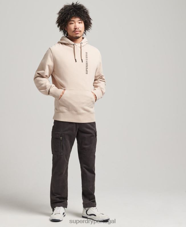 moletom com capuz solto linear code homens bege roupas Superdry 2208H5908