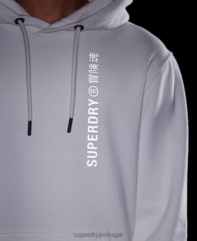 moletom com capuz solto linear code homens branco roupas Superdry 2208H6018