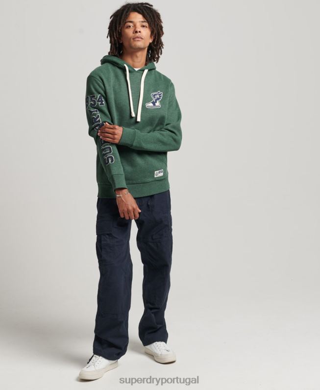 moletom com capuz universitário estilo script vintage homens verde roupas Superdry 2208H5164