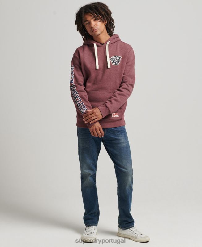 moletom com capuz universitário estilo script vintage homens vermelho roupas Superdry 2208H5167