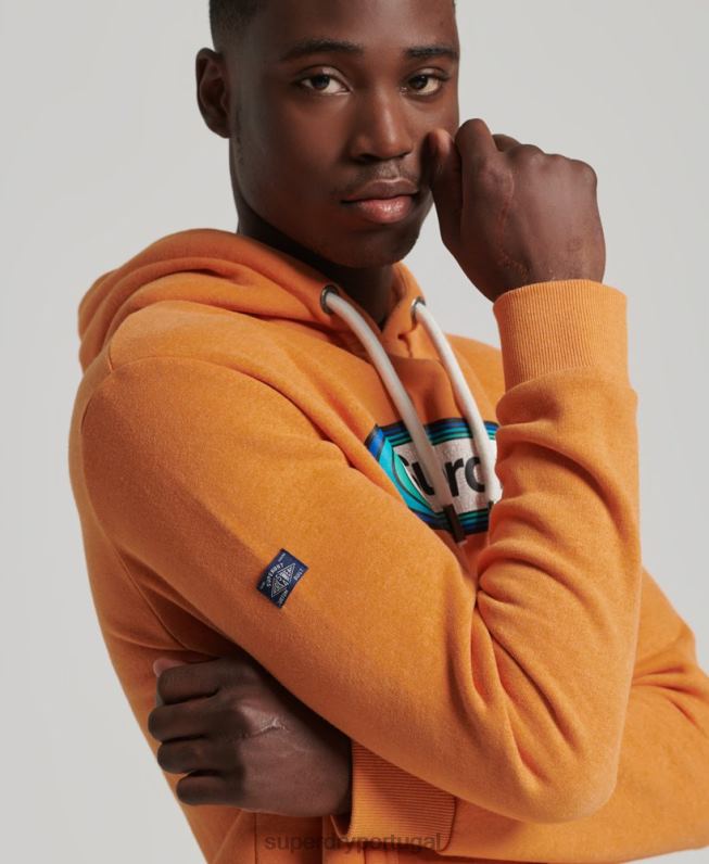 moletom com capuz vintage core logo sazonal homens amarelo roupas Superdry 2208H5195