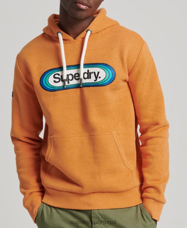 moletom com capuz vintage core logo sazonal homens amarelo roupas Superdry 2208H5195