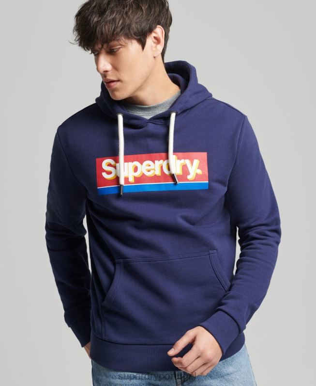 moletom com capuz vintage core logo sazonal homens marinha roupas Superdry 2208H883