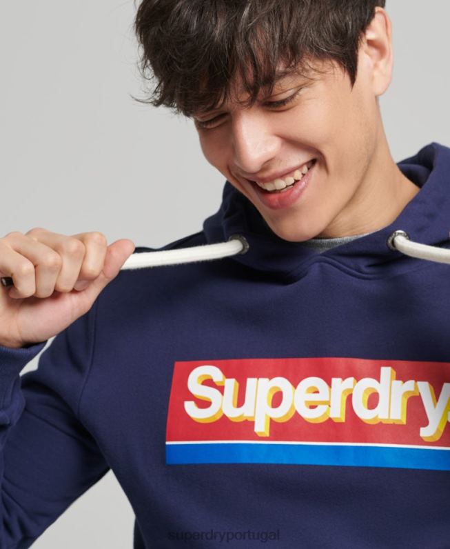 moletom com capuz vintage core logo sazonal homens marinha roupas Superdry 2208H883