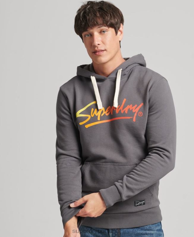 moletom com capuz vintage do centro da cidade homens cinza escuro roupas Superdry 2208H4998