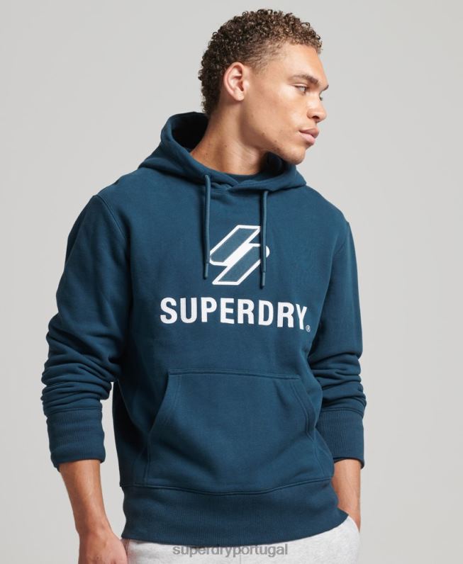moletom com logo aplique empilhado homens azul escuro roupas Superdry 2208H5161