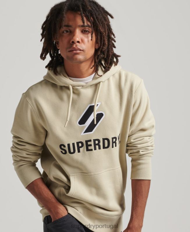moletom com logo aplique empilhado homens bege roupas Superdry 2208H5160