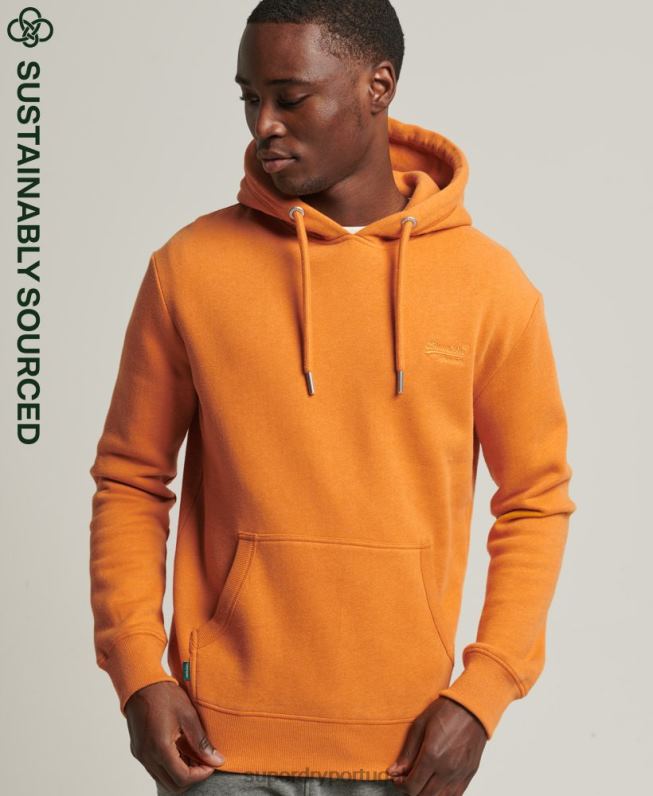 moletom com logo bordado vintage de algodão orgânico homens amarelo roupas Superdry 2208H744