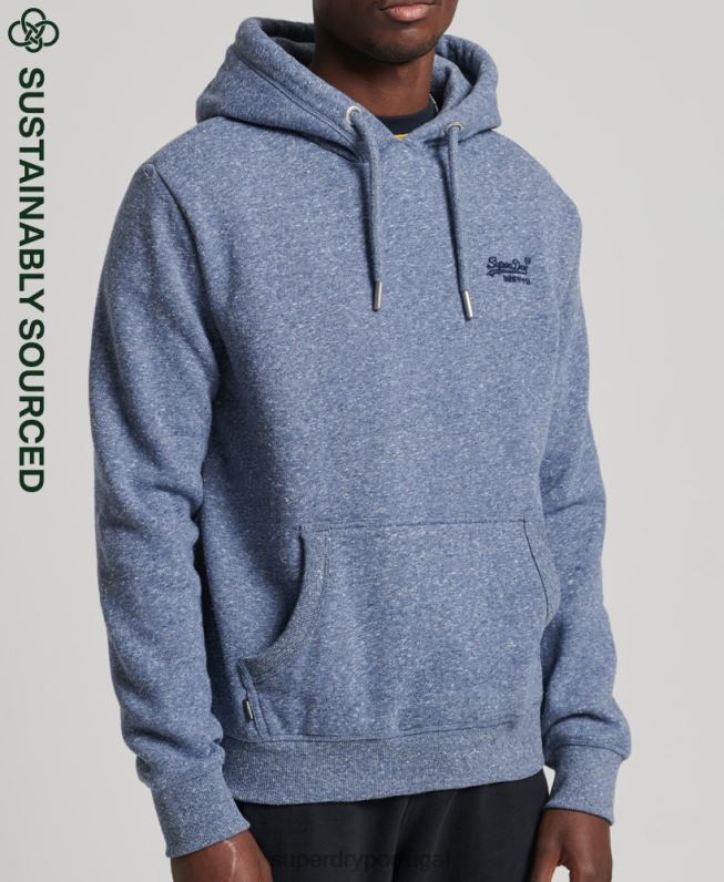 moletom com logo bordado vintage de algodão orgânico homens azul roupas Superdry 2208H5106