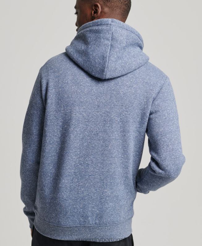 moletom com logo bordado vintage de algodão orgânico homens azul roupas Superdry 2208H5106