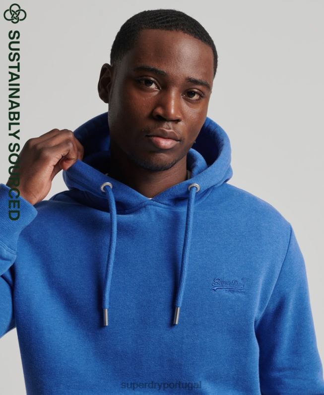 moletom com logo bordado vintage de algodão orgânico homens azul roupas Superdry 2208H5152