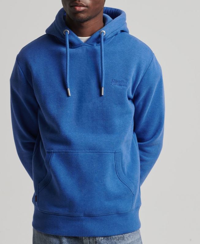moletom com logo bordado vintage de algodão orgânico homens azul roupas Superdry 2208H5152