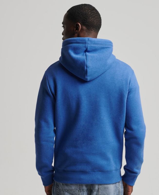 moletom com logo bordado vintage de algodão orgânico homens azul roupas Superdry 2208H5152