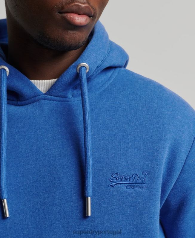 moletom com logo bordado vintage de algodão orgânico homens azul roupas Superdry 2208H5152