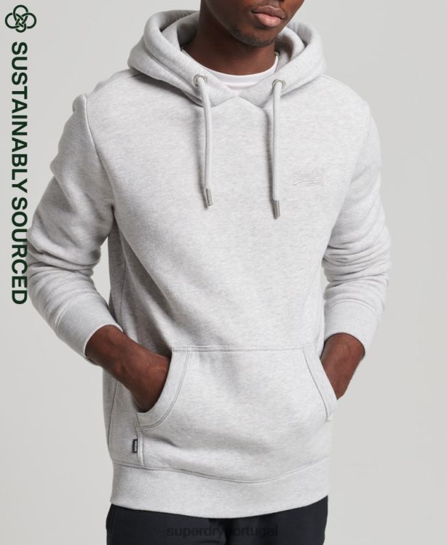 moletom com logo bordado vintage de algodão orgânico homens cinza claro roupas Superdry 2208H722