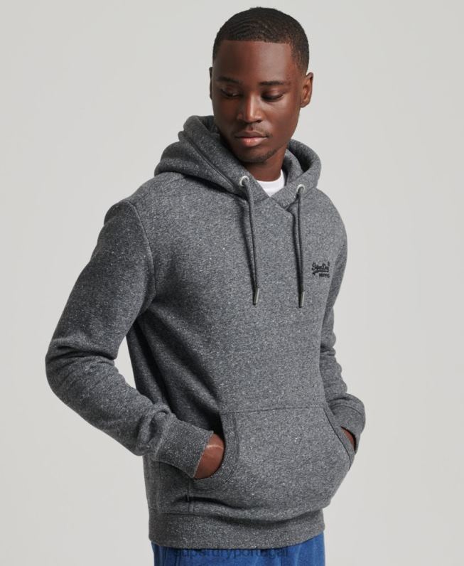 moletom com logo bordado vintage de algodão orgânico homens cinza escuro roupas Superdry 2208H5069